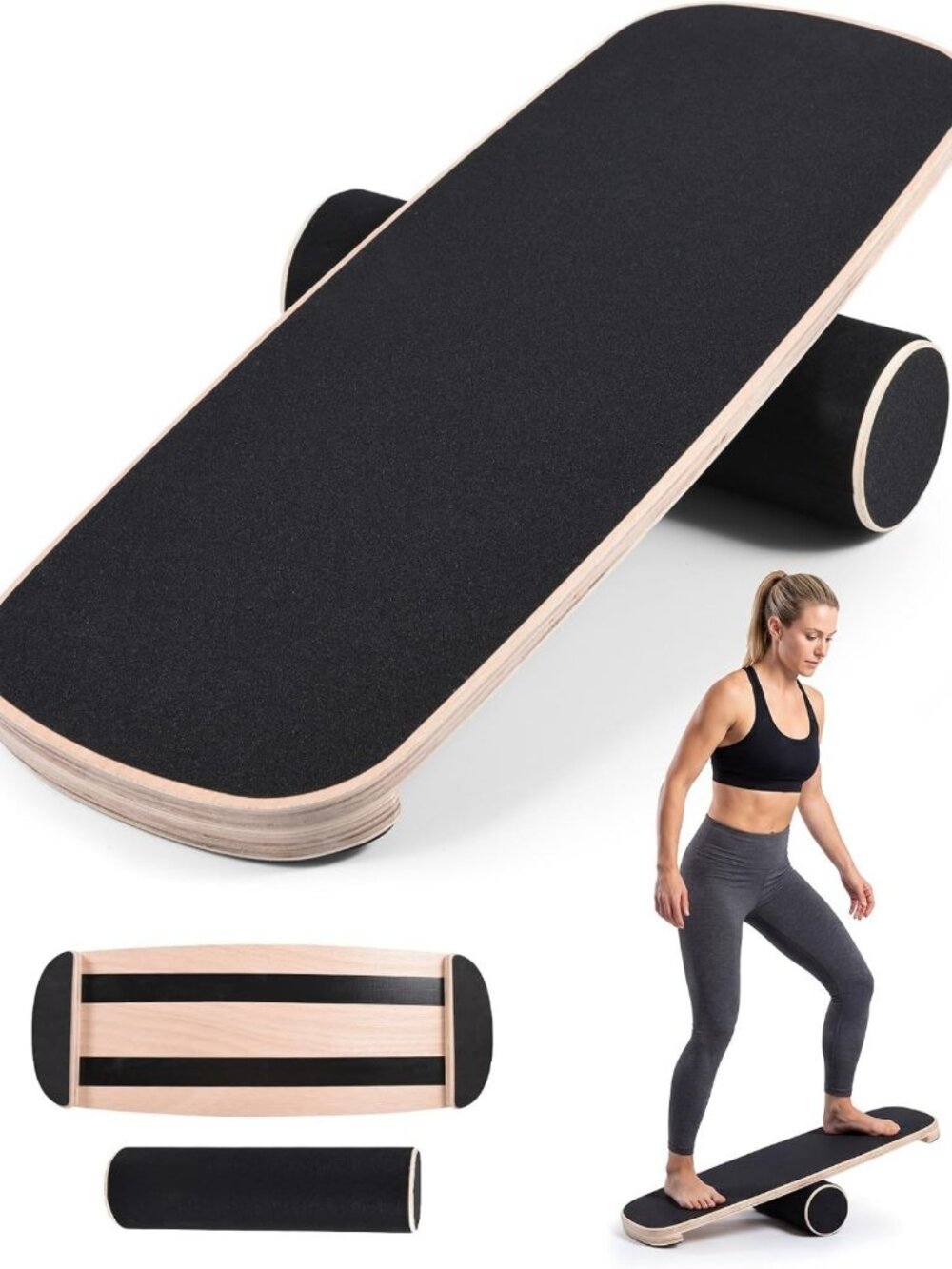 Surf Trainer Balance Board for Adults - Wooden Roller for Core Strength